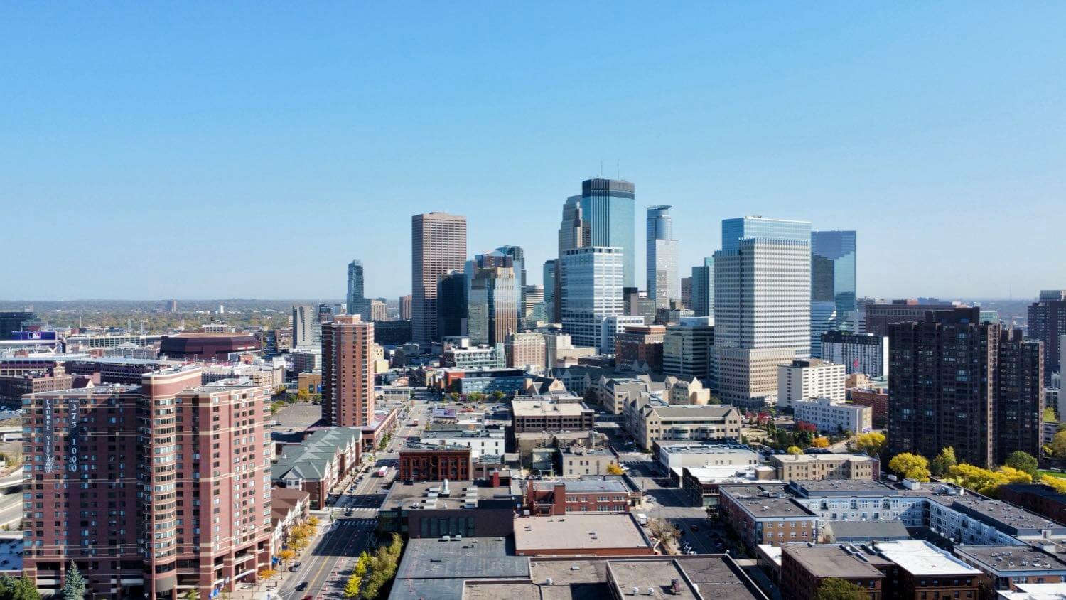 Downtown Minneapolis, Minnesota skyline along the Mississippi River — EMF radiation testing and shielding help for Minneapolis homes
