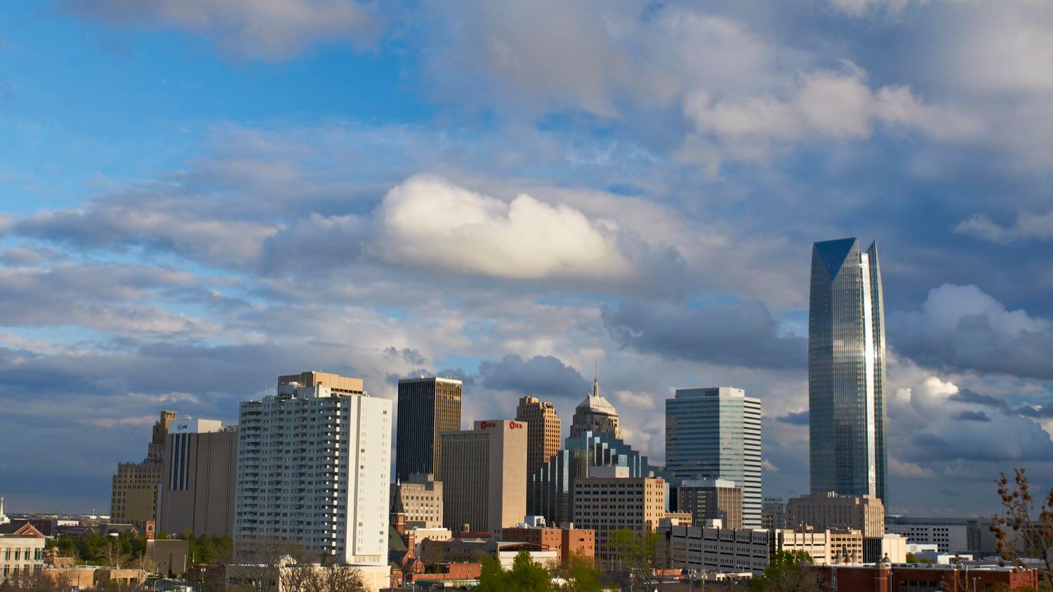 Downtown Oklahoma City, Oklahoma skyline with the tall Devon Tower &mdash; EMF radiation testing and shielding help for OKC homes