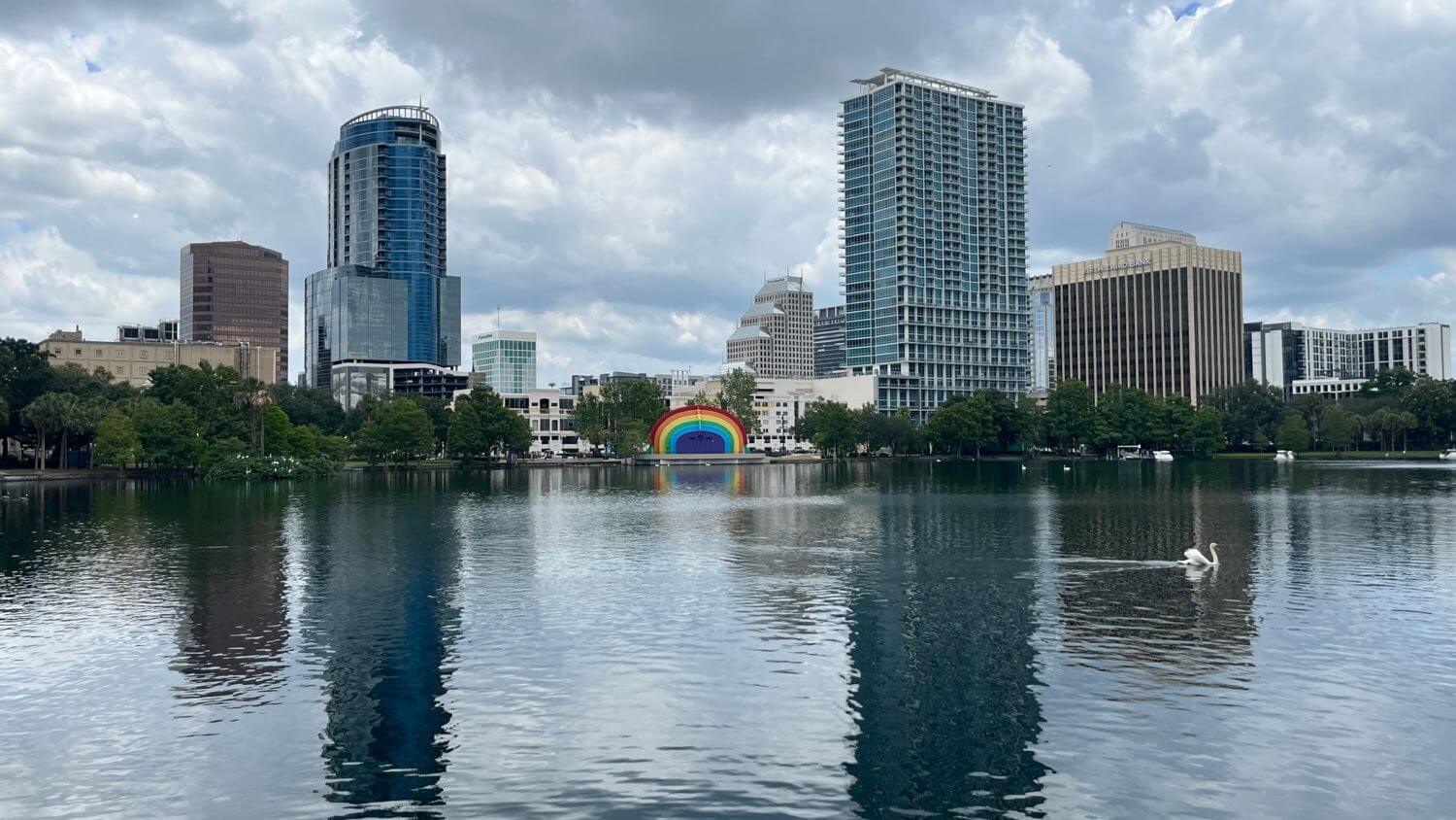 Downtown Orlando, Florida skyline over Lake Eola — EMF radiation testing and shielding help for Orlando homes