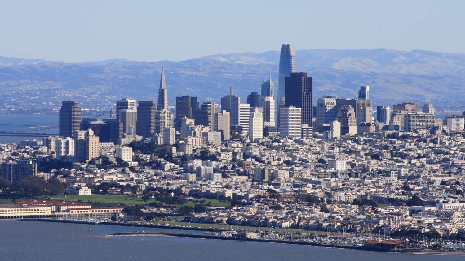 San Francisco, California skyline and Victorian row houses by day &mdash; EMF radiation testing and shielding help for San Francisco homes