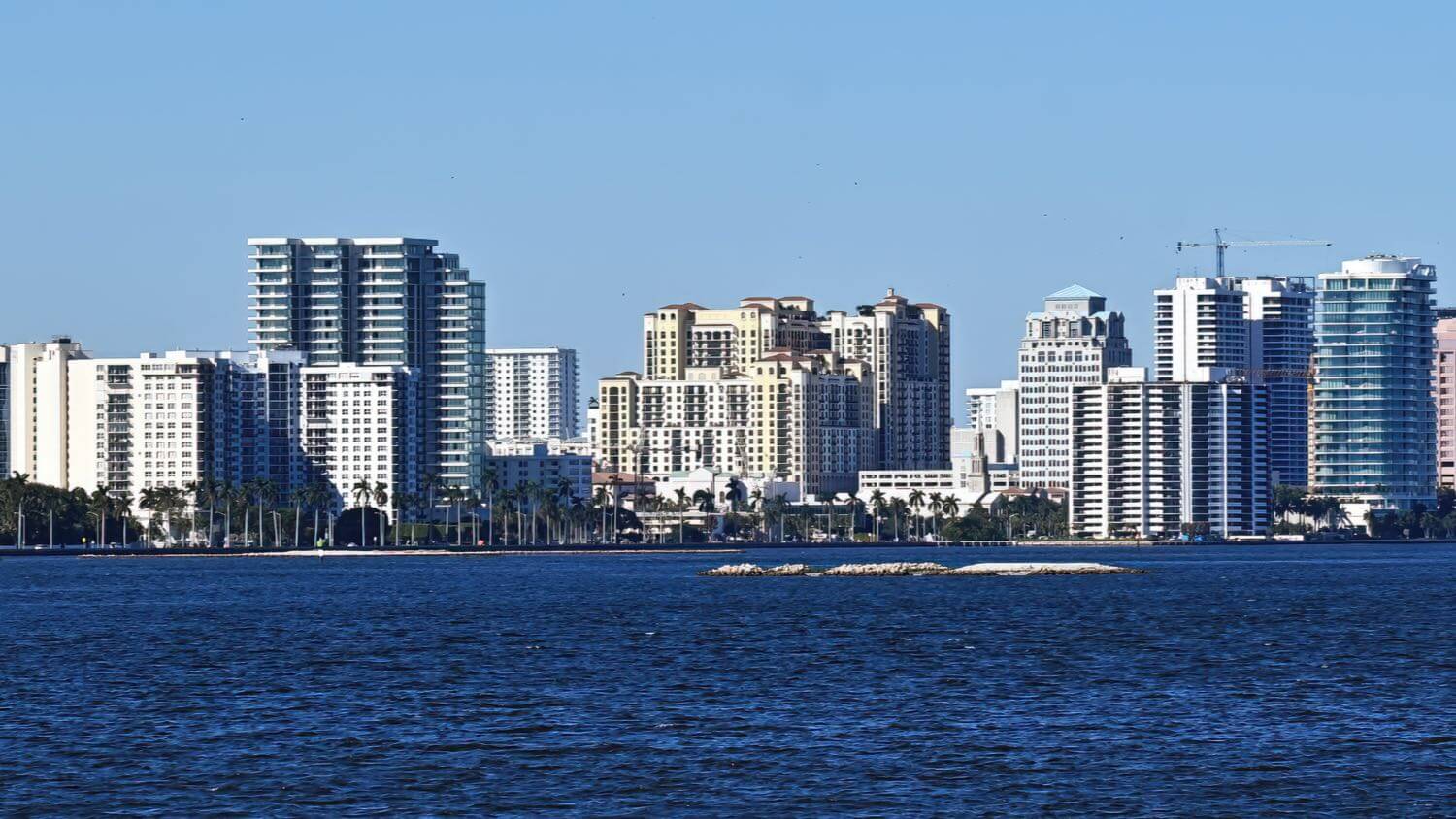 West Palm Beach, Florida waterfront condo skyline across the Intracoastal Waterway &mdash; EMF radiation testing and shielding help for West Palm Beach homes